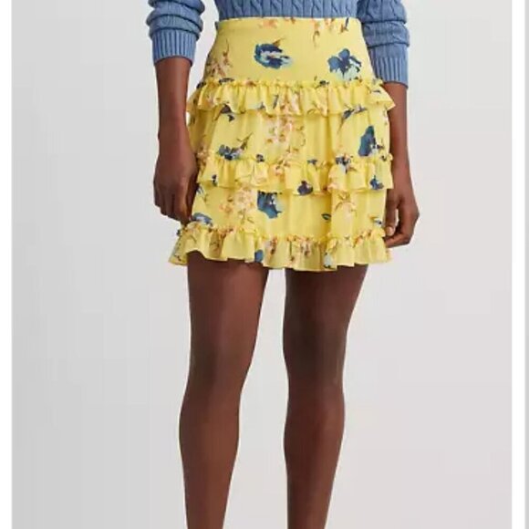NEW Lauren Ralph Lauren Womens 12 Ruffled Mini skirt Yellow// H664 - Picture 1 of 9
